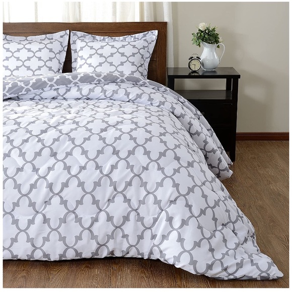 Reversible Lightweight Comforter Set 3 Grey White - Picture 2 of 5